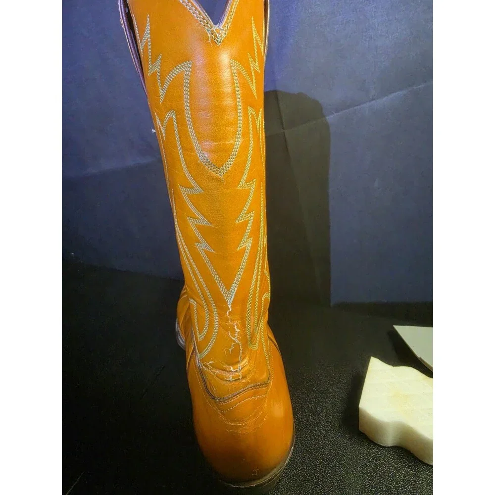 Vintage USA Justin 2712 Cowboy Boots Men's 10.5D Tan Leather Western Pointed Toe